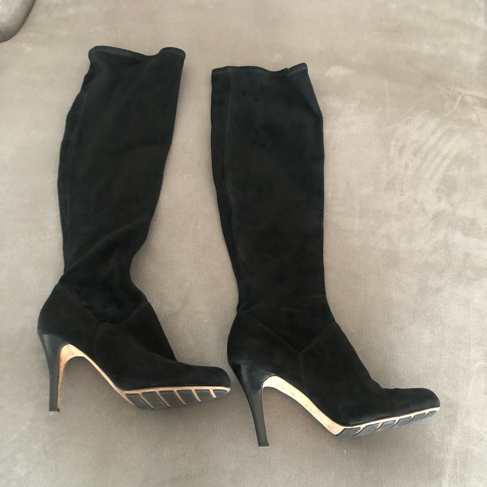 COLE HAAN NikeAIR Tall Stretch Heel Boots Beautiful Black Suede. You will LOVE.